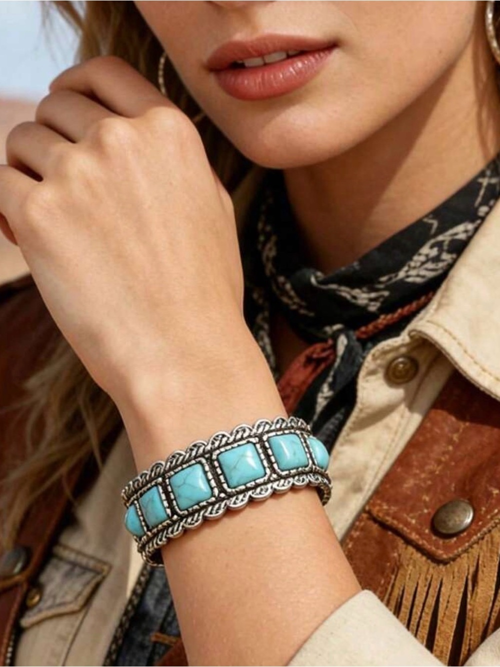 Western Bracelet Turquoise Stone Silver Bracelet Cuff Bracelet